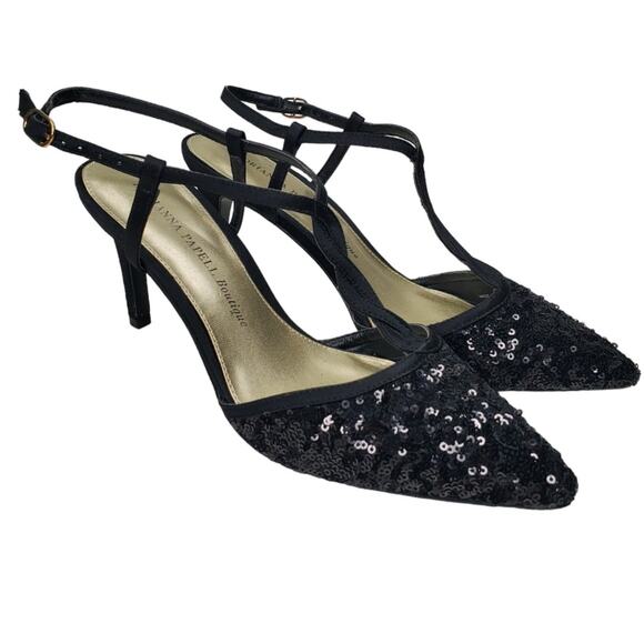 ADRIANNA PAPELL Boutique Hannah
Black Sequin Satin T-Strap Buckle Heels Size 9 - Picture 1 of 9
